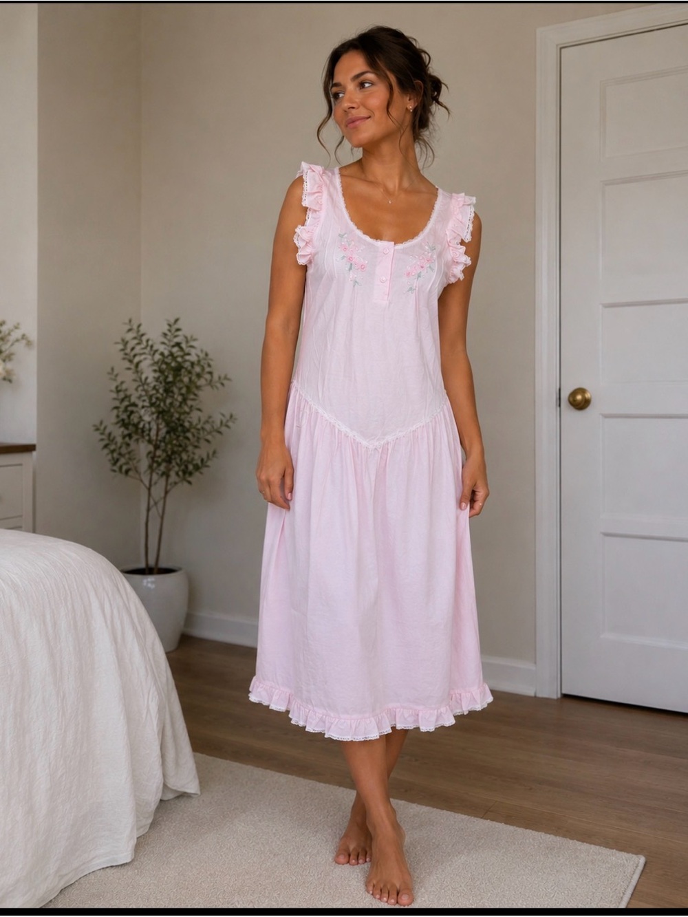 Victoria's Secret vintage Pink Chemise with Lace Trim Med
